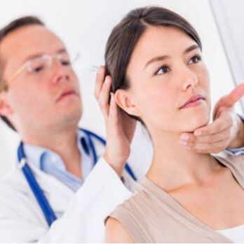 A neurologist examines a patient who has neck pain. 